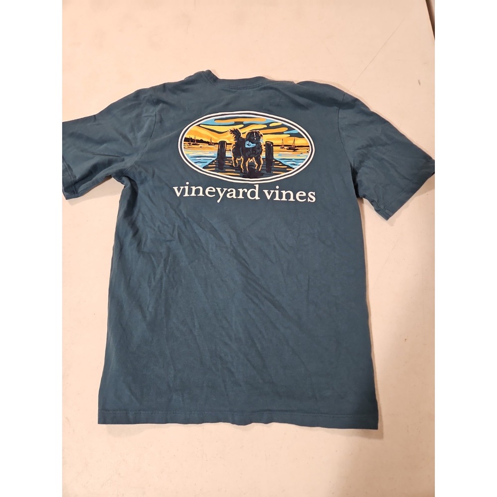 Vineyard Vines Tshirt Sunset Pier Bernese Mountain Dog Boys Medium Blue(1872